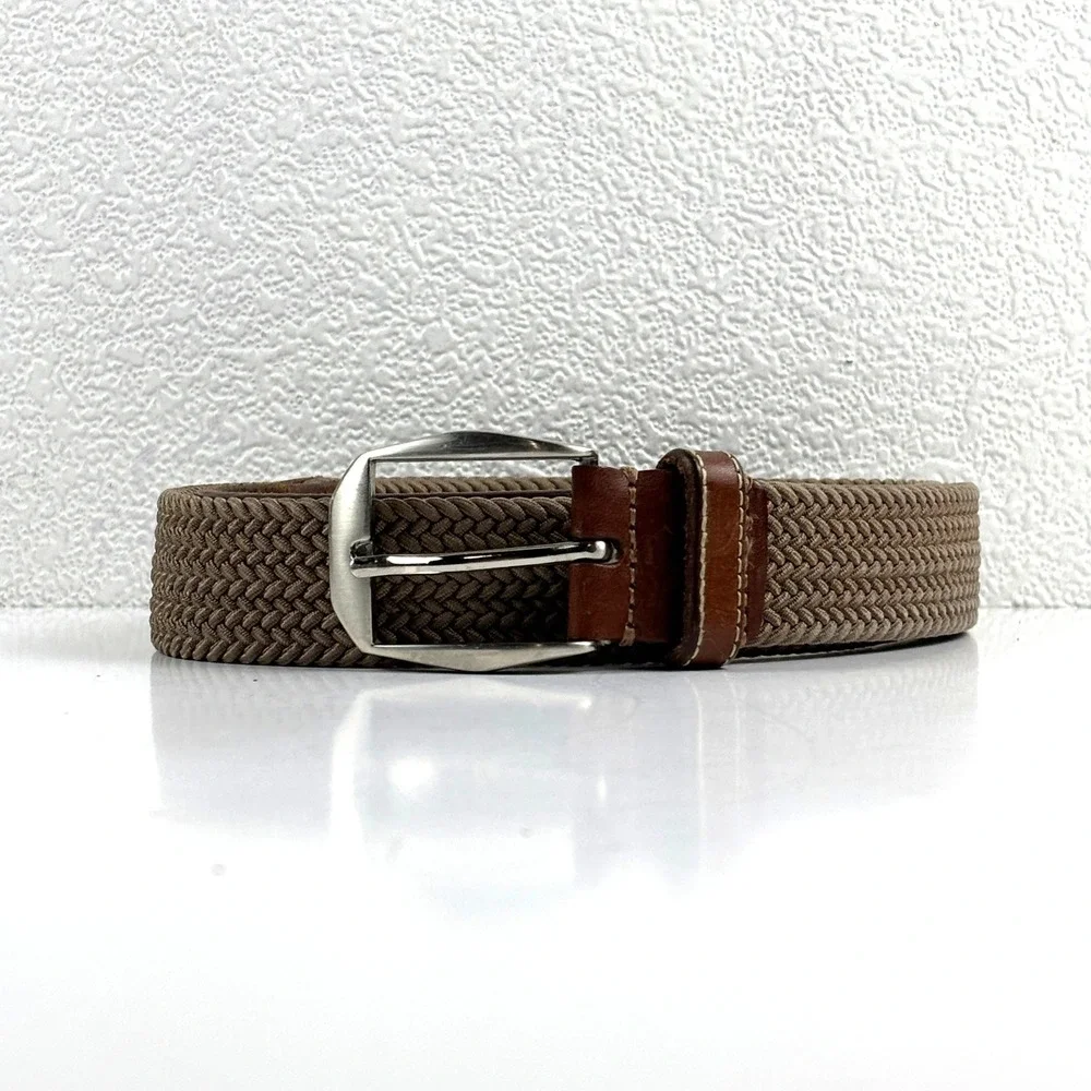 Martin Dingman Braided Belt Mens 38 Brown Woven Leather Stretch Buckle